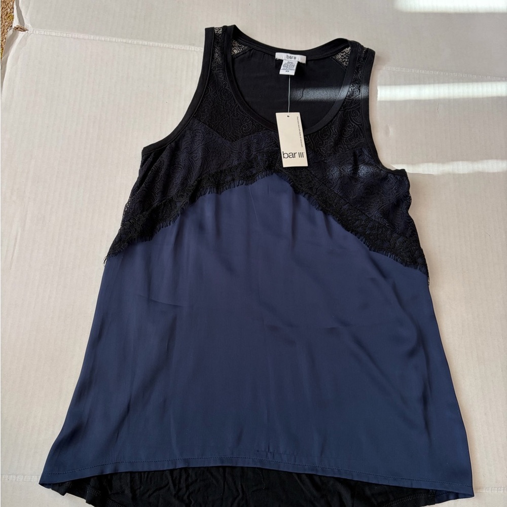 Bar III Black and Navy Lace Tank Top. Size XS